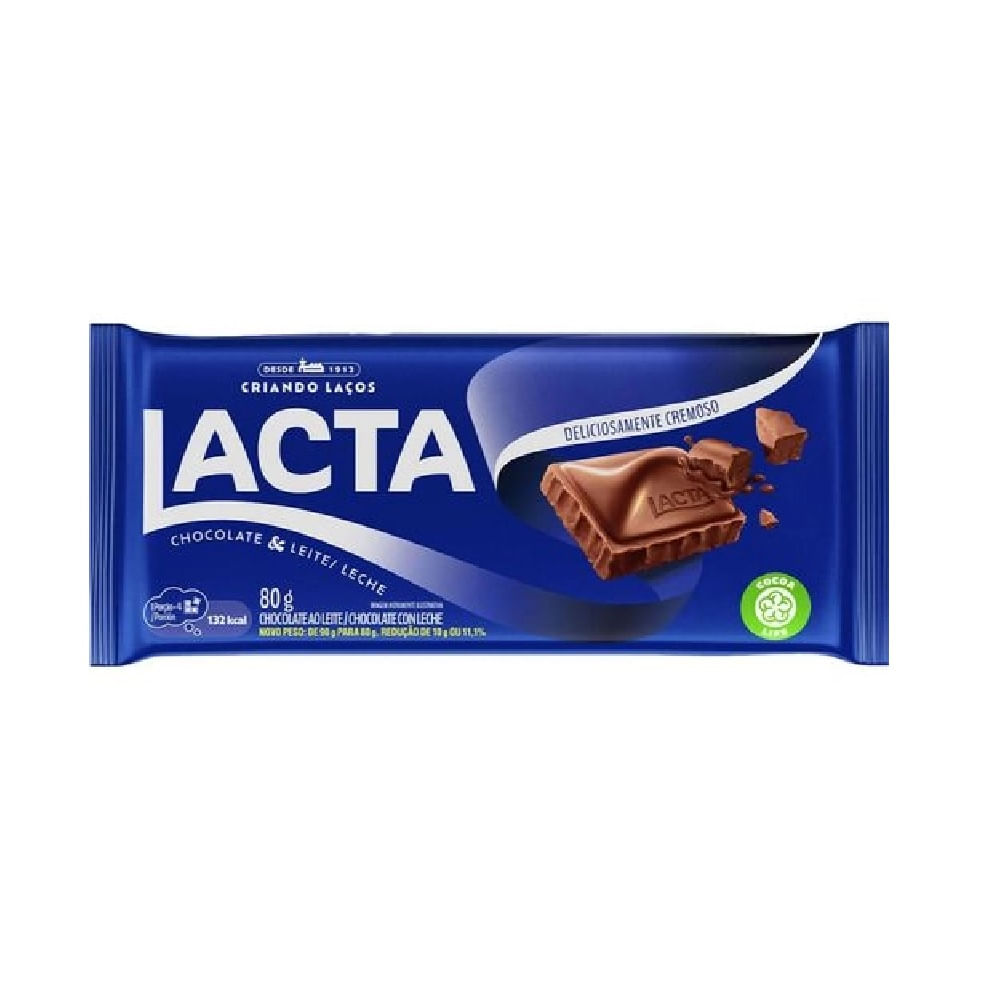 Barra De Chocolate Ao Leite Lacta 80 G